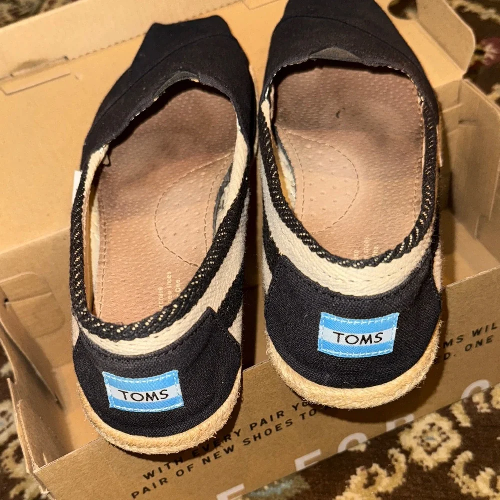 TOMS Women's Classic Black Stripe University Canvas Slip-On Loafers - Picture 4 of 6